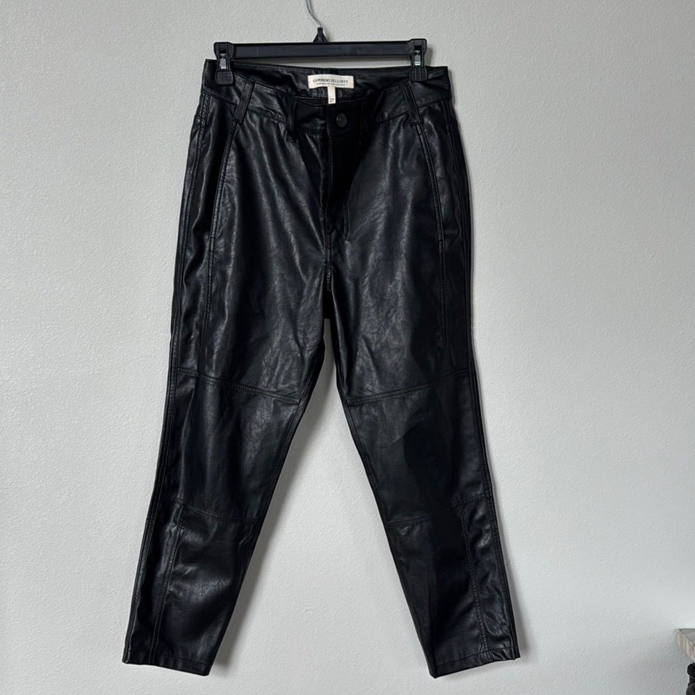 Black Dress Vegan Leather Pants with Tapered Leg